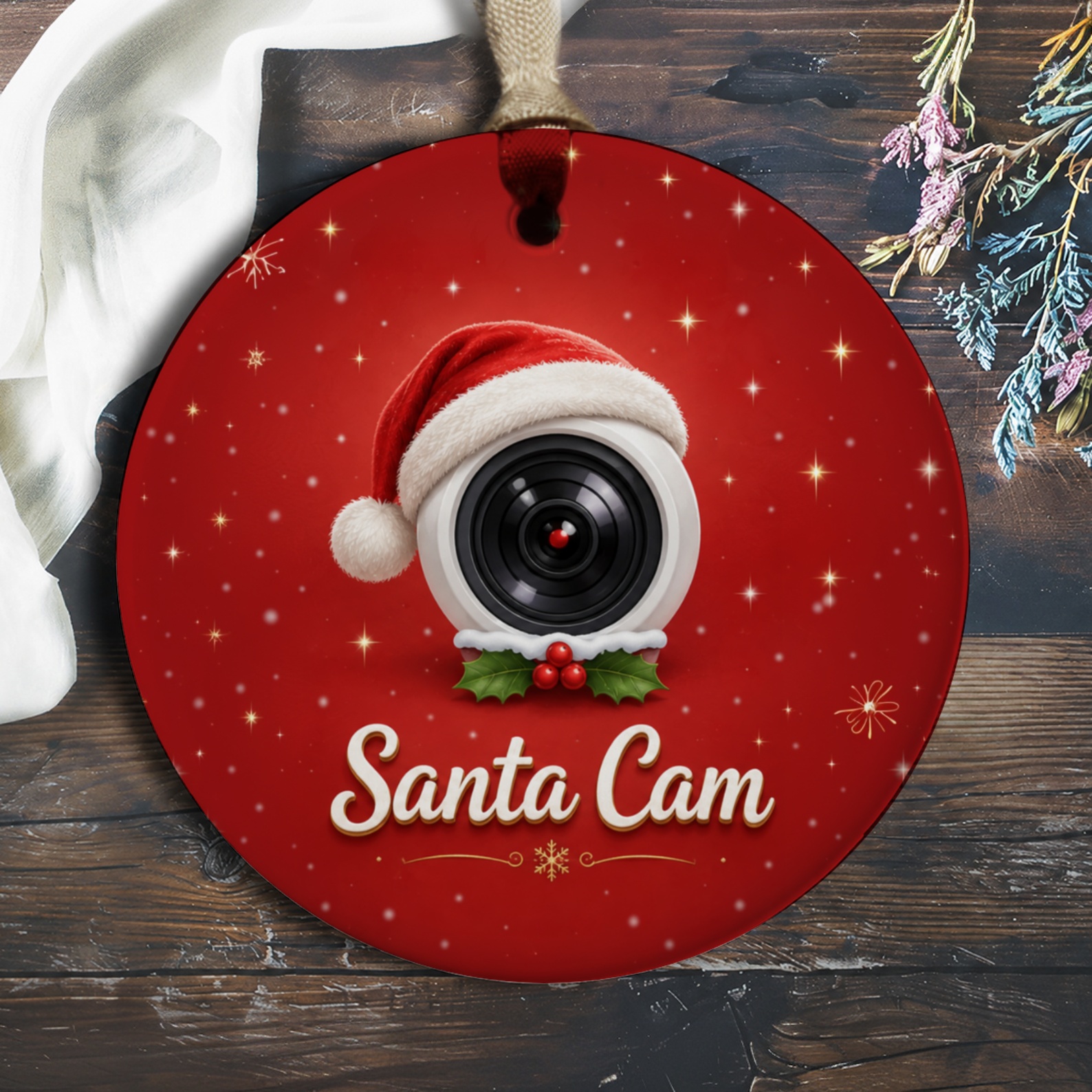 Santa Cam Christmas Ornament Cute Holiday Decoration Festive Santa Hat Ornament Fun Christmas Tree Decor Gift O965