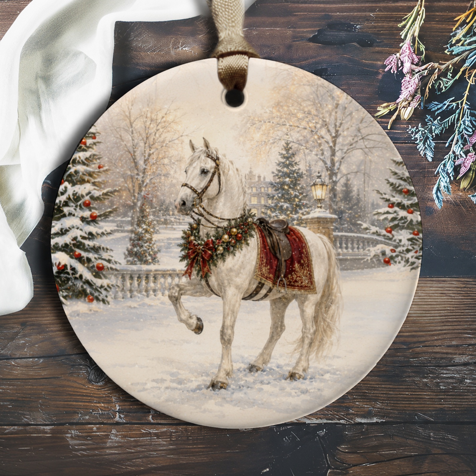 Elegant Horse Christmas Ornament Festive Holiday Decor Winter Wonderland Scene Equestrian Lover Gift Home Decoration O967