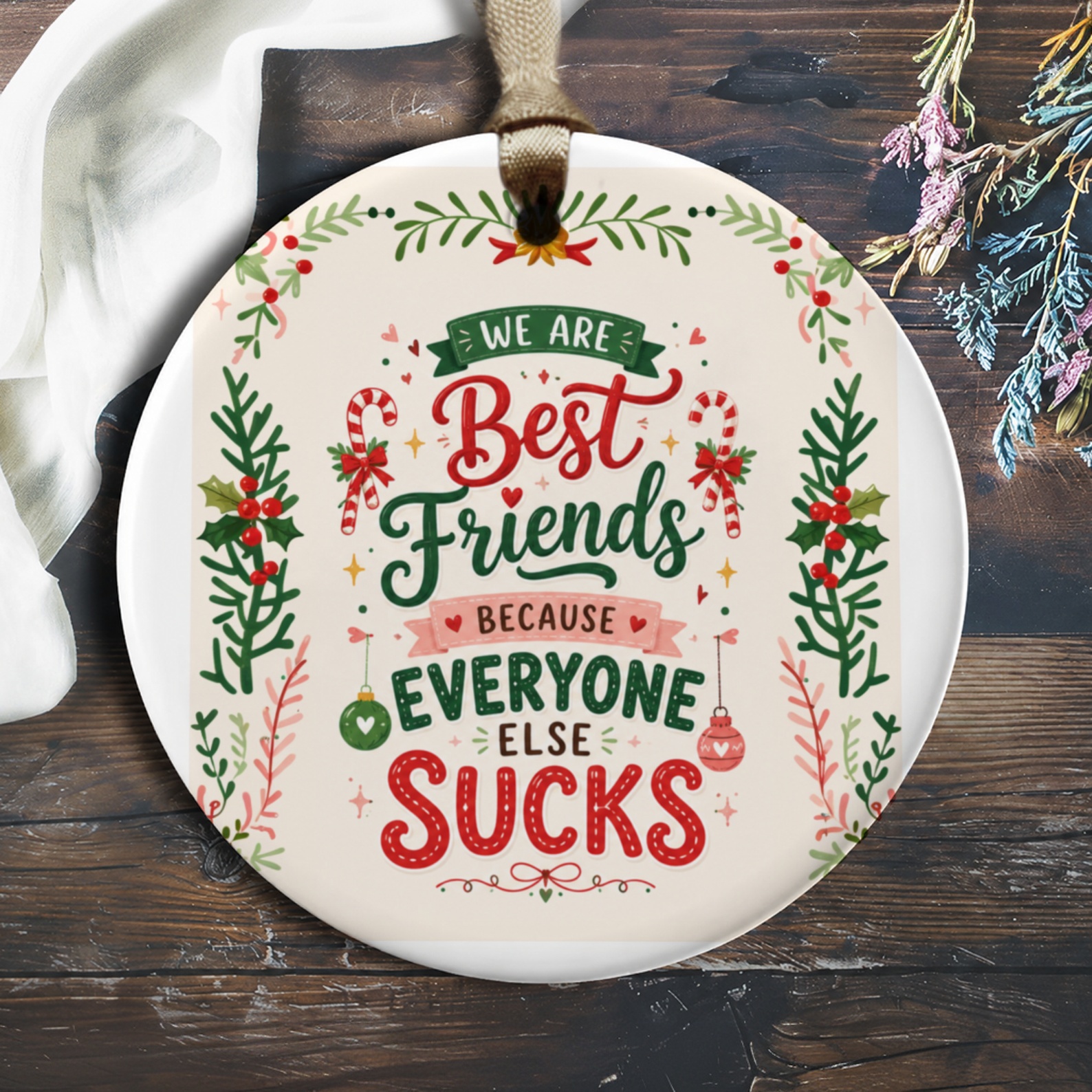 We Are Best Friends Because Everyone Else Sucks Funny Christmas Ornament Holiday Decor Gift For Best Friend Festive Ornament O956