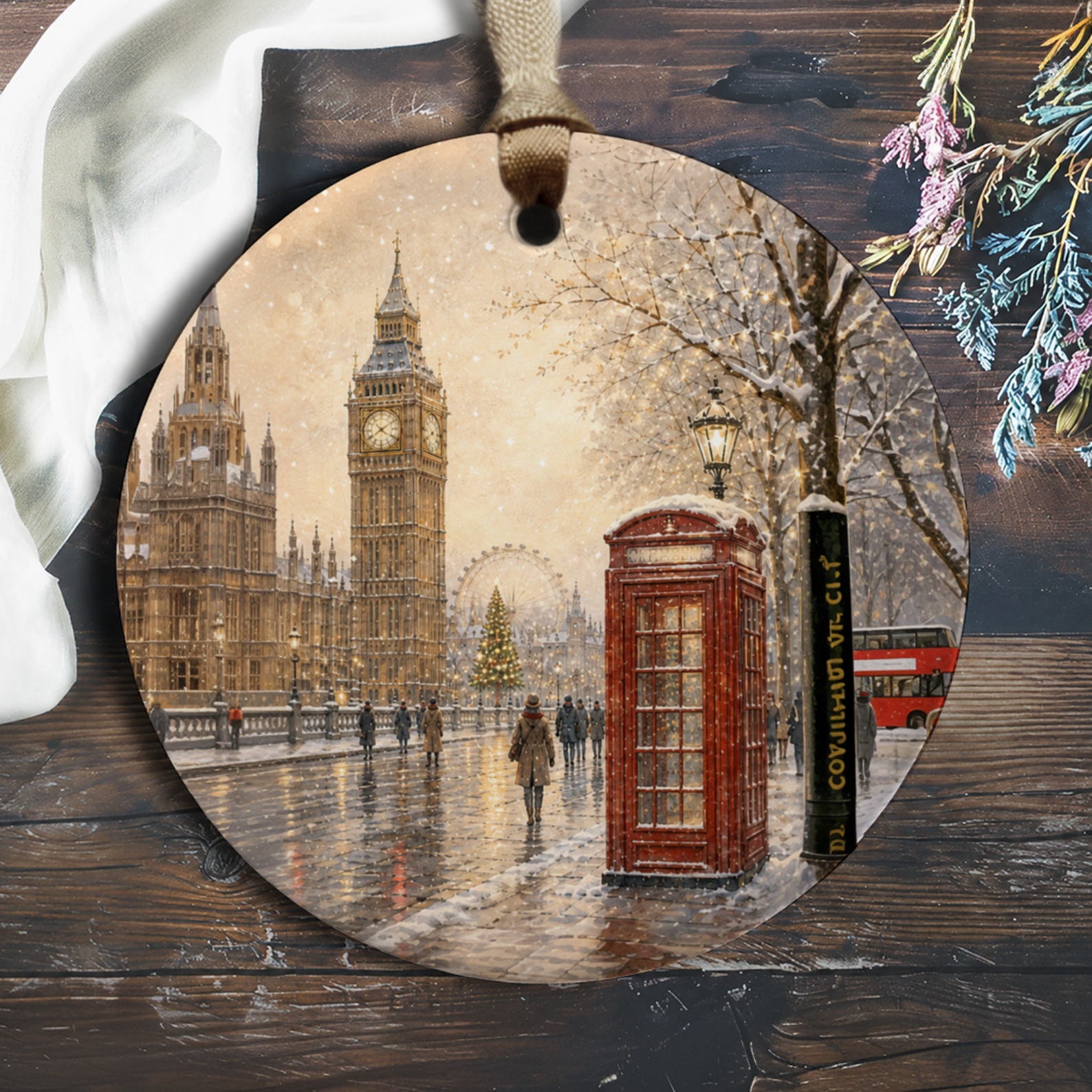 London Winter Scene Christmas Ornament Big Ben Snowy Holiday Decor Uk Souvenir Gift British Landmark Keepsake O960
