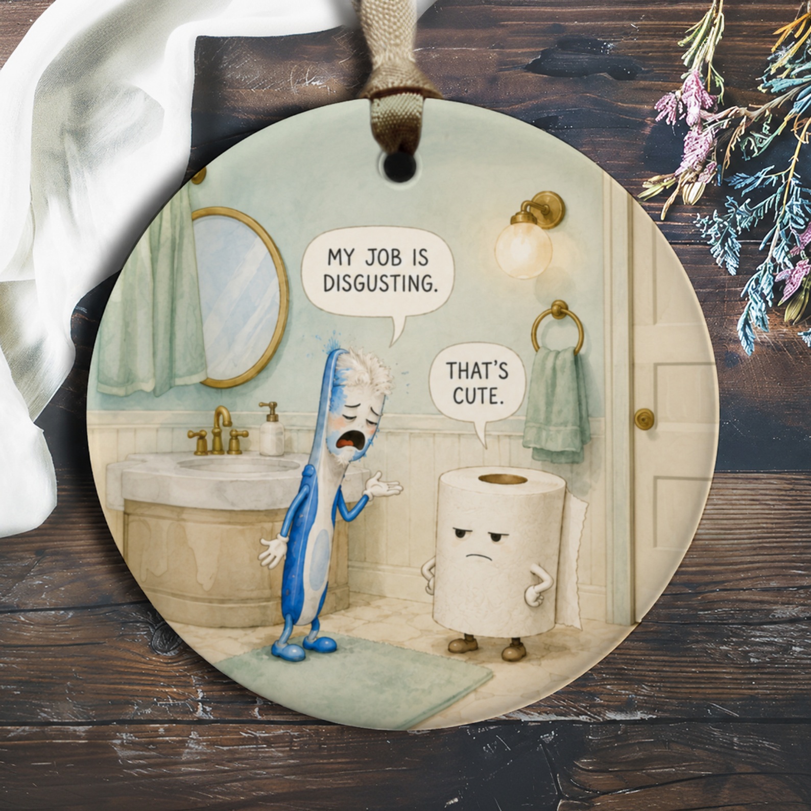 My Job Is Disgusting. That's Cute. Funny Bathroom Ornament Decor Gift For Him Her Quirky Home Accessory O968