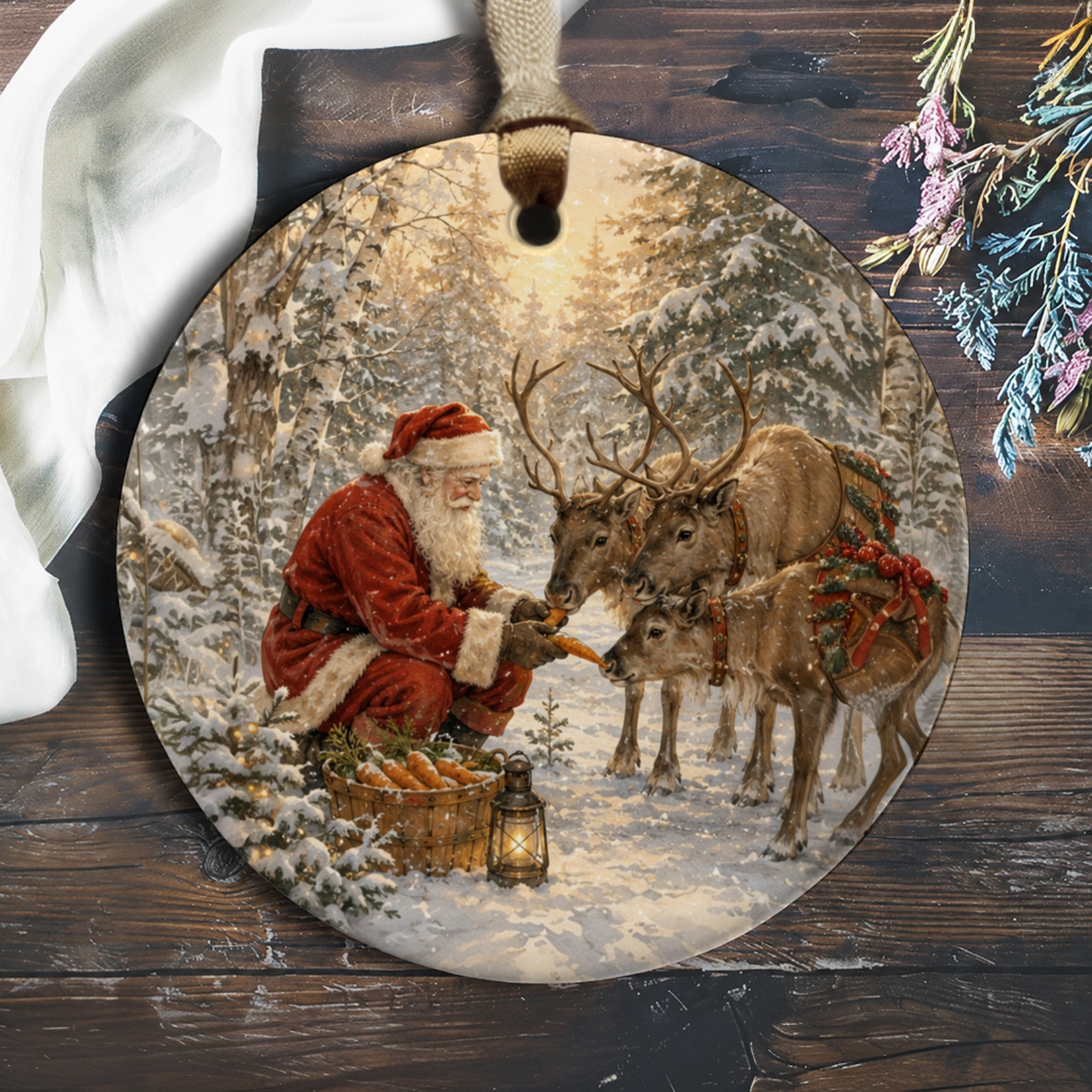 Santa And Reindeer Ornament Christmas Decor Winter Scene Holiday Decoration Festive Home Decor Gift For Christmas Lovers O972