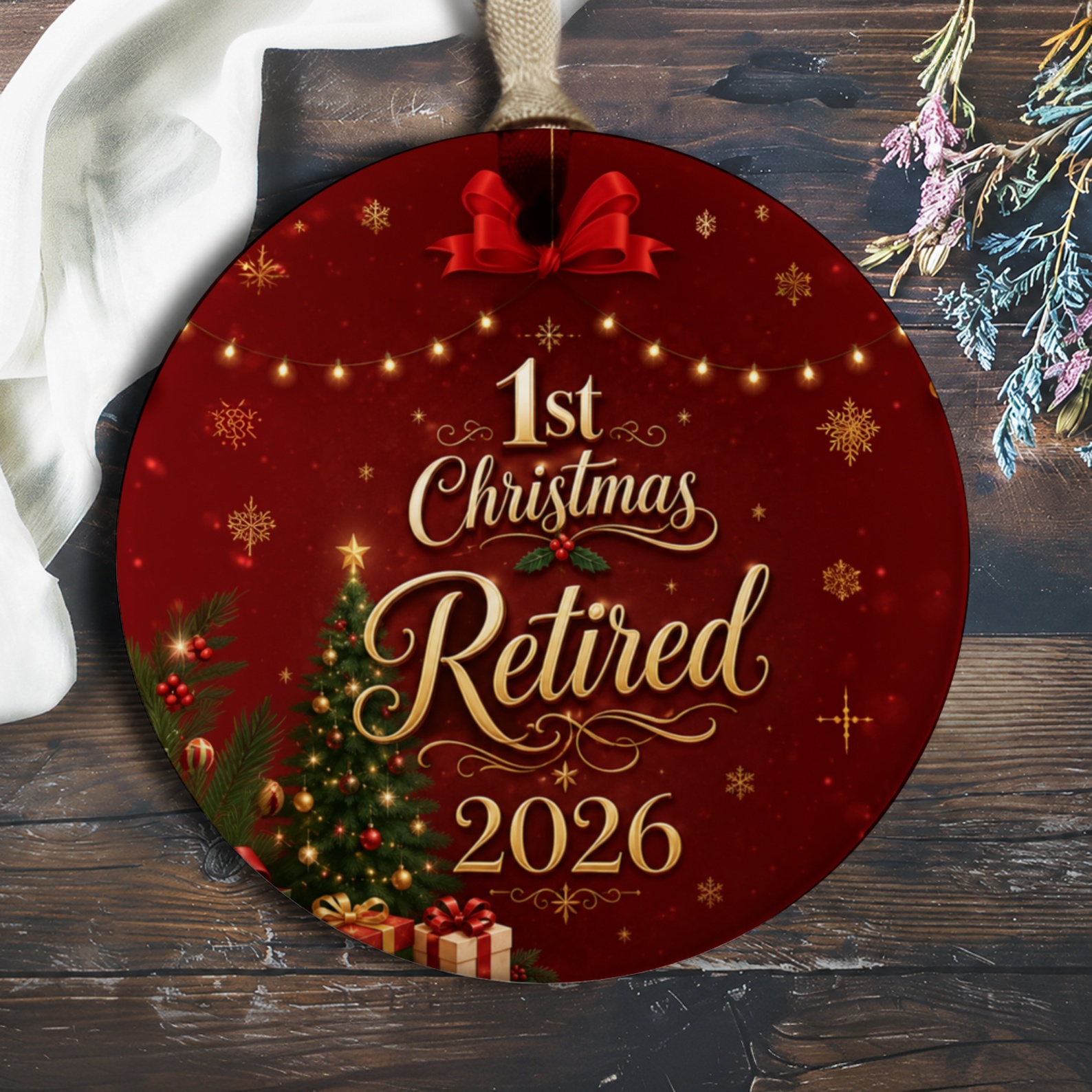 1st Christmas Retired 2026 Ornament Holiday Decoration Retiree Gift Keepsake Red Christmas Tree Snowflakes O982