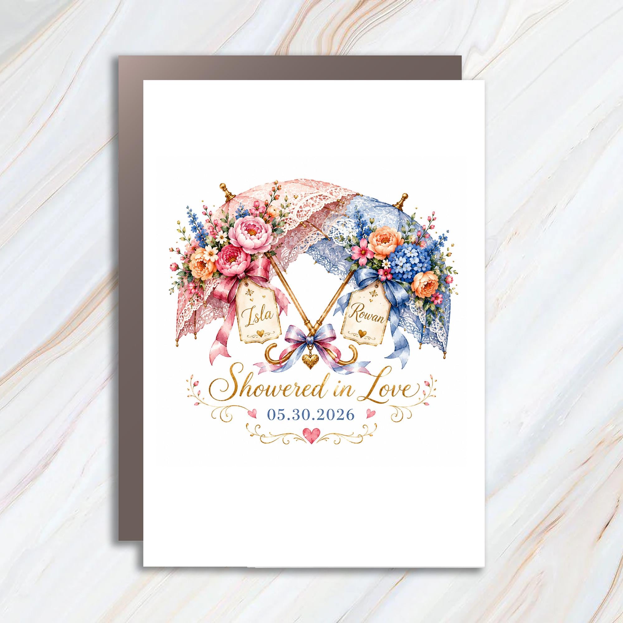 Custom Showered In Love Wedding Card Floral Umbrella Personalized Bridal Shower Card Romantic Keepsake Gift C1107