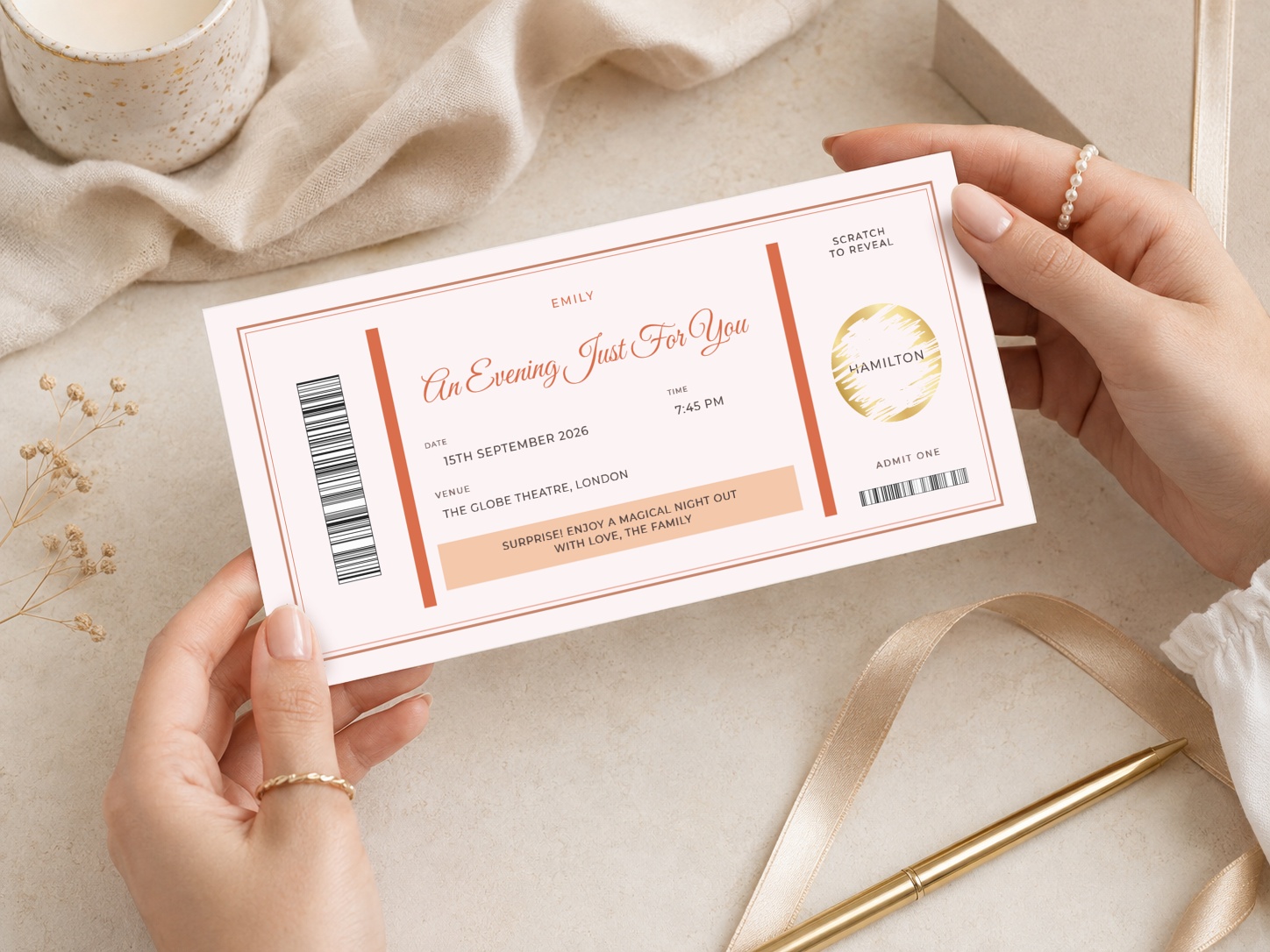 An Evening Just For You Theater Ticket Voucher Special Occasion Gift Personalized Surprise Night Out VP4