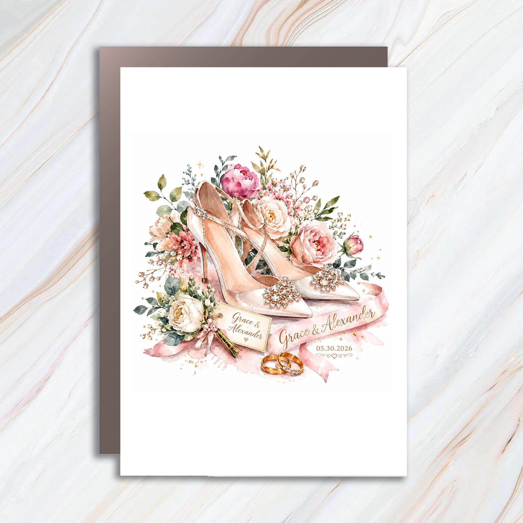 Personalized LGBTQ Wedding Card for Two Brides, Elegant Floral Wedding Shoes Card, Lesbian Wedding Keepsake, Custom Wedding Card C1103