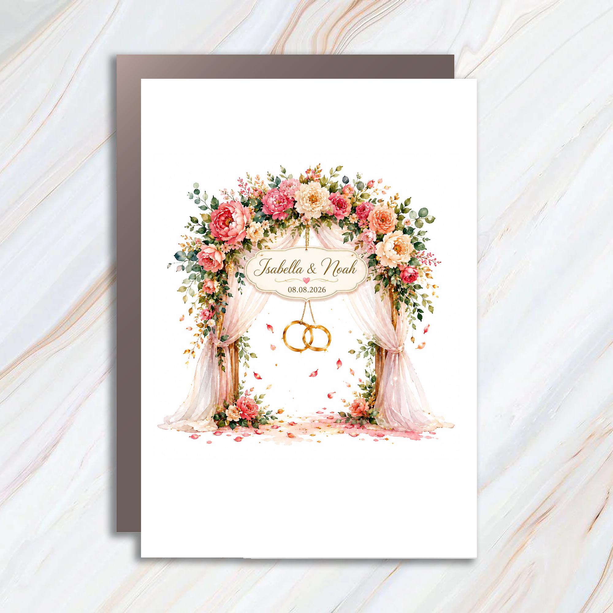 Personalized Floral Wedding Card for Couple, Romantic Wedding Arch Card, Elegant Marriage Congratulations Keepsake for Newlyweds C1105