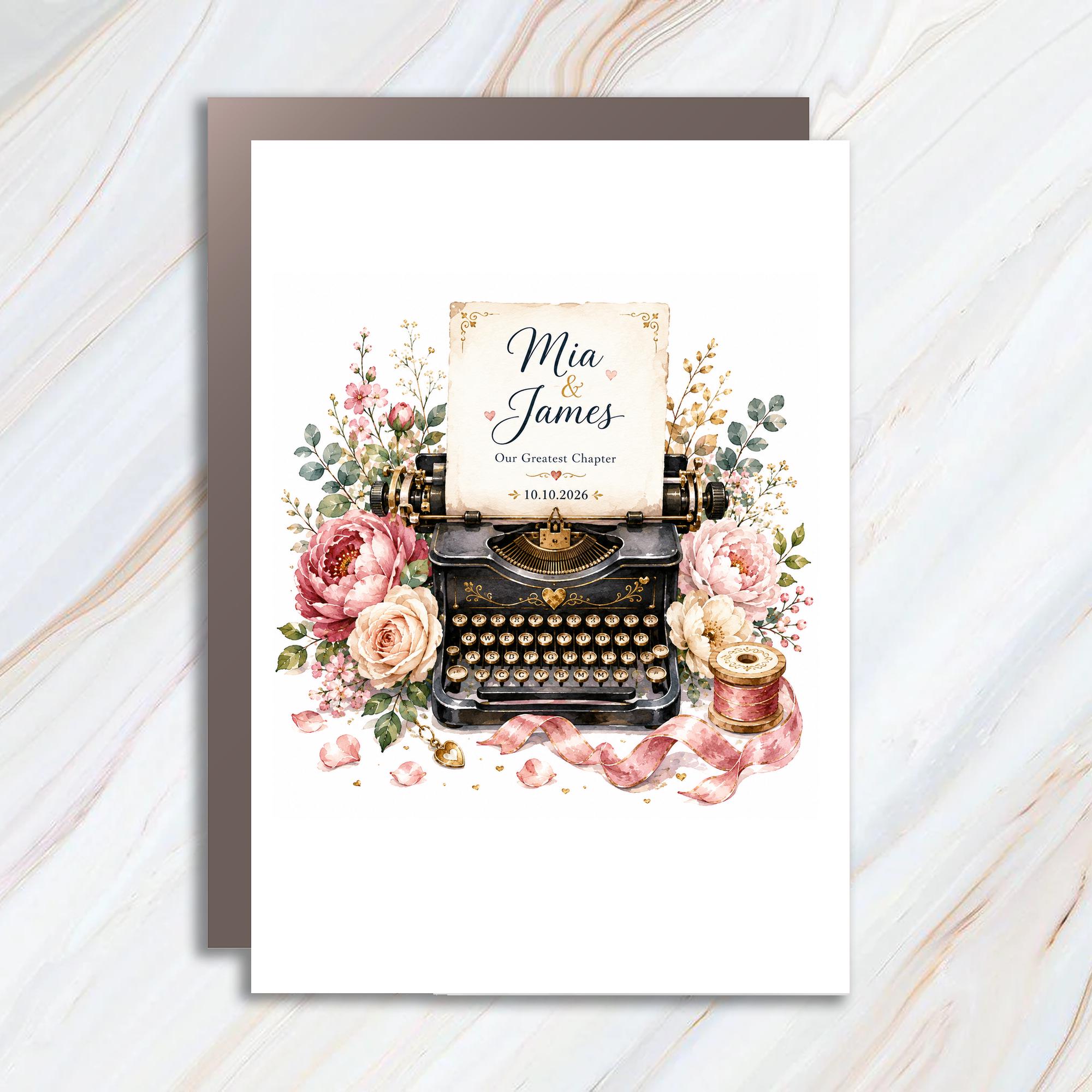 Custom Our Greatest Chapter Wedding Card Vintage Typewriter Floral Personalized Anniversary Card For Couple C1109