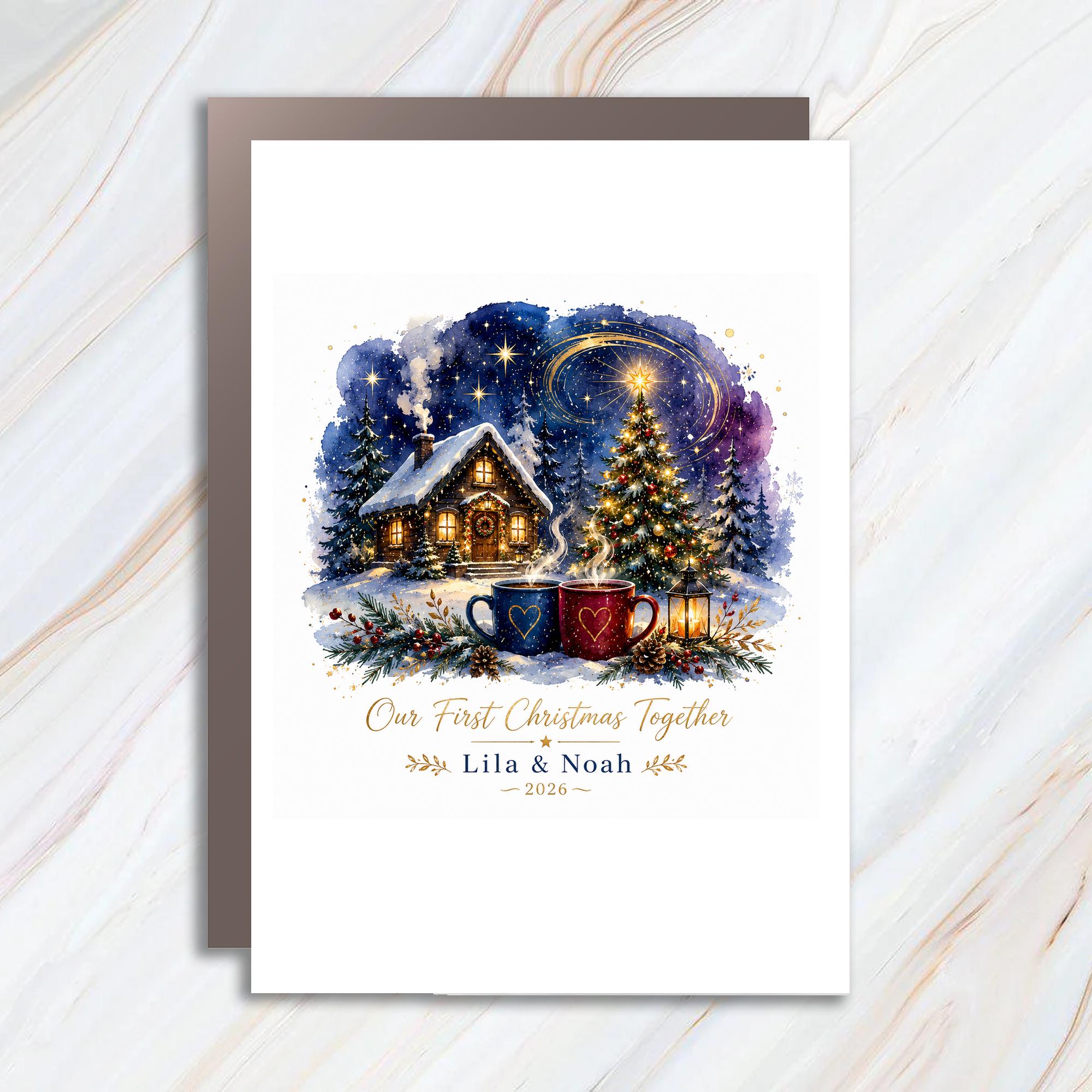 Our First Christmas Together Custom Card 2026 Personalized Christmas Card Cozy Winter Scene Holiday Card For Couple C1115