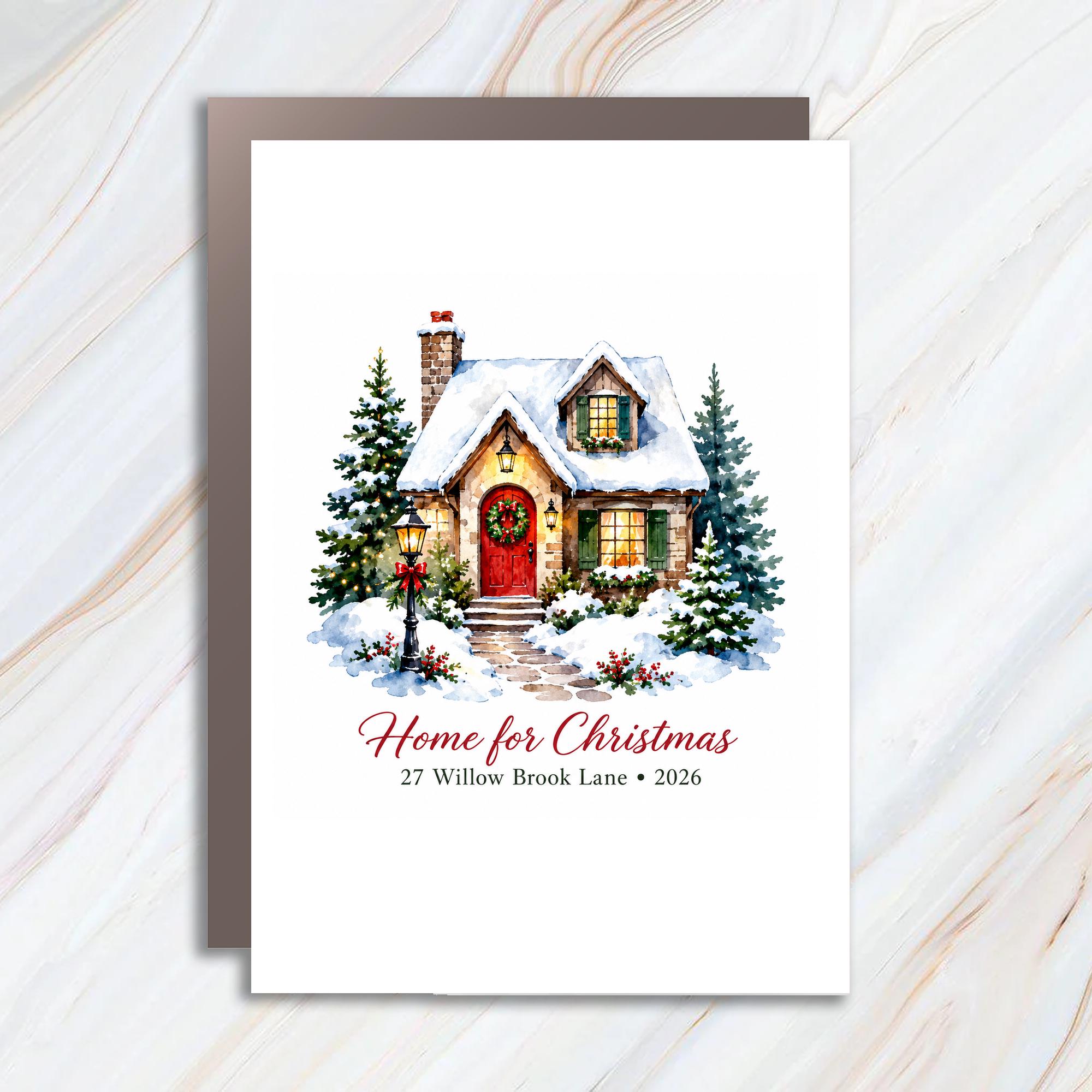 Home For Christmas Christmas Card Snowy House Scene Holiday Greeting Card Festive Winter 2026 Personalized C1111
