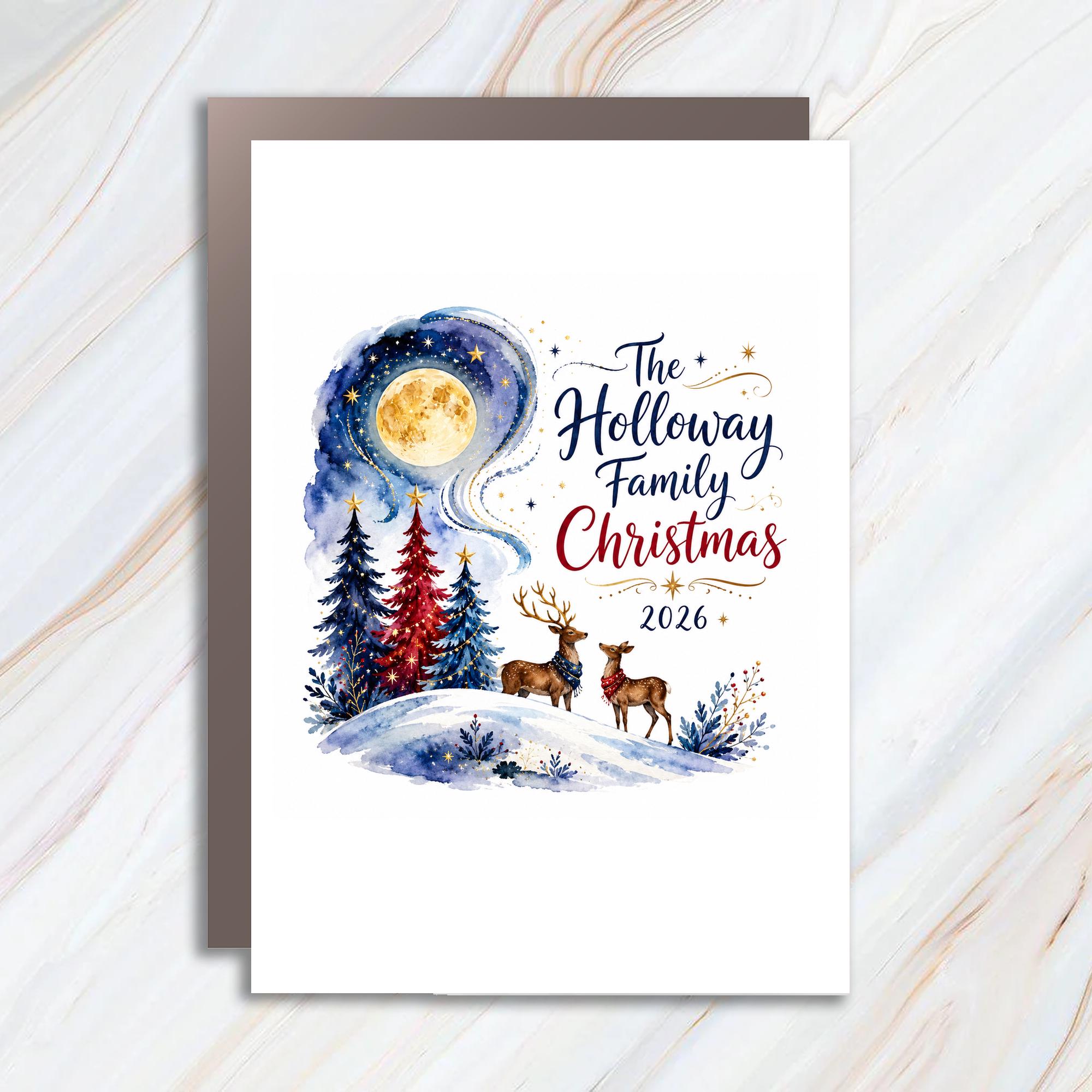 Custom Card Family Christmas 2026 Personalized Christmas Card Watercolor Winter Scene Holiday Greeting Card For Family C1113