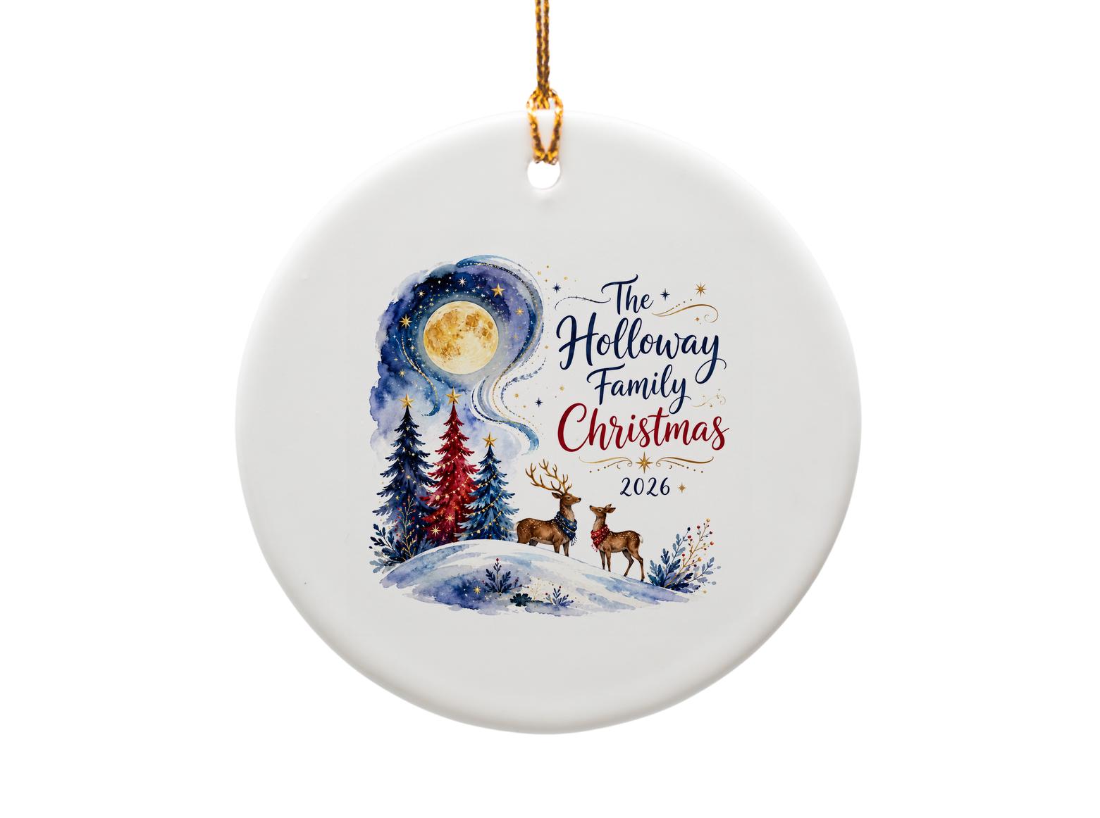 Family Christmas 2026 Personalized Ornament Watercolor Deer Scene Custom Family Holiday Keepsake Decoration O1113