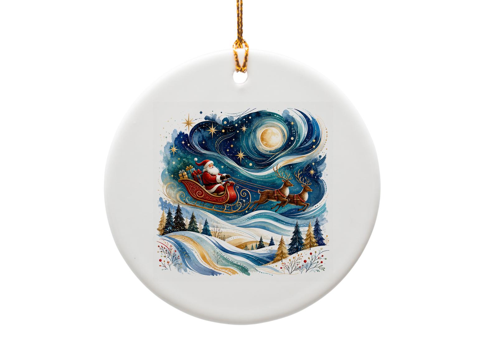 Santa Sleigh Christmas Ornament Festive Holiday Decor Winter Wonderland Scene Reindeer Gift For Christmas Tree Decoration O1119