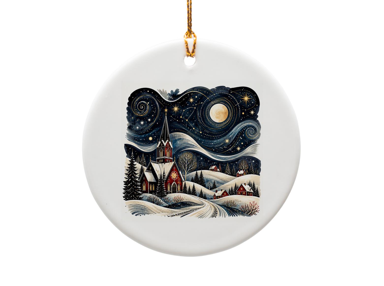 Winter Night Church Scene Christmas Ornament Starry Sky Holiday Decor Snowy Village Art Gift For Home O1120