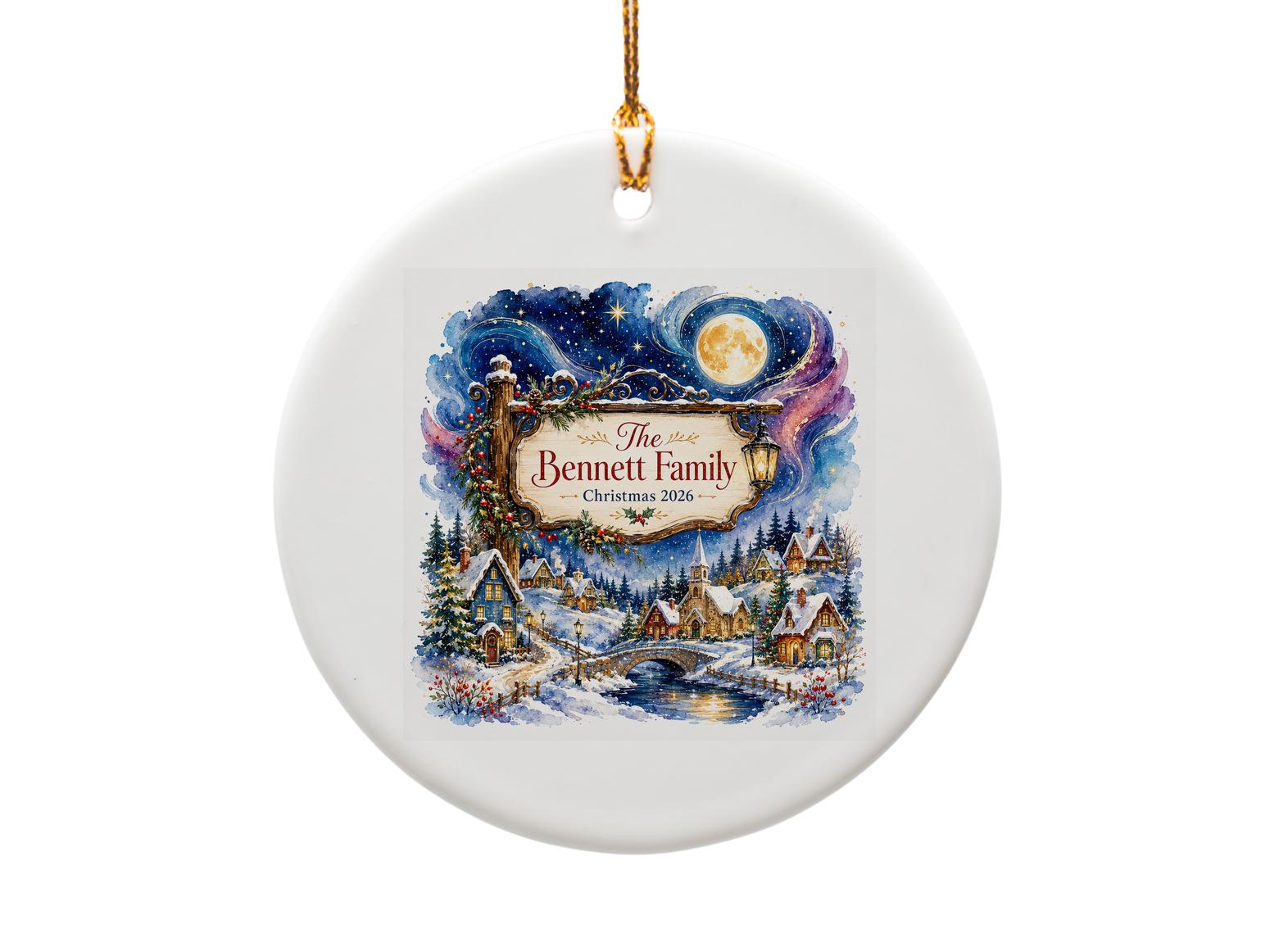 Family Christmas 2026 Personalized Ornament Winter Village Scene Holiday Decor Custom Family Name Keepsake O1123