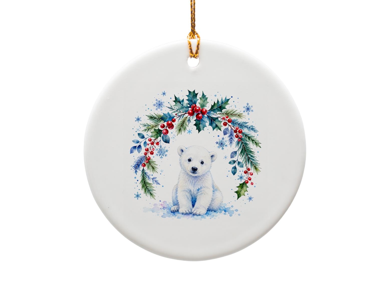 Polar Bear Christmas Ornament Cute Winter Decor Holiday Decoration Animal Lover Gift Snowflake Holly O1126