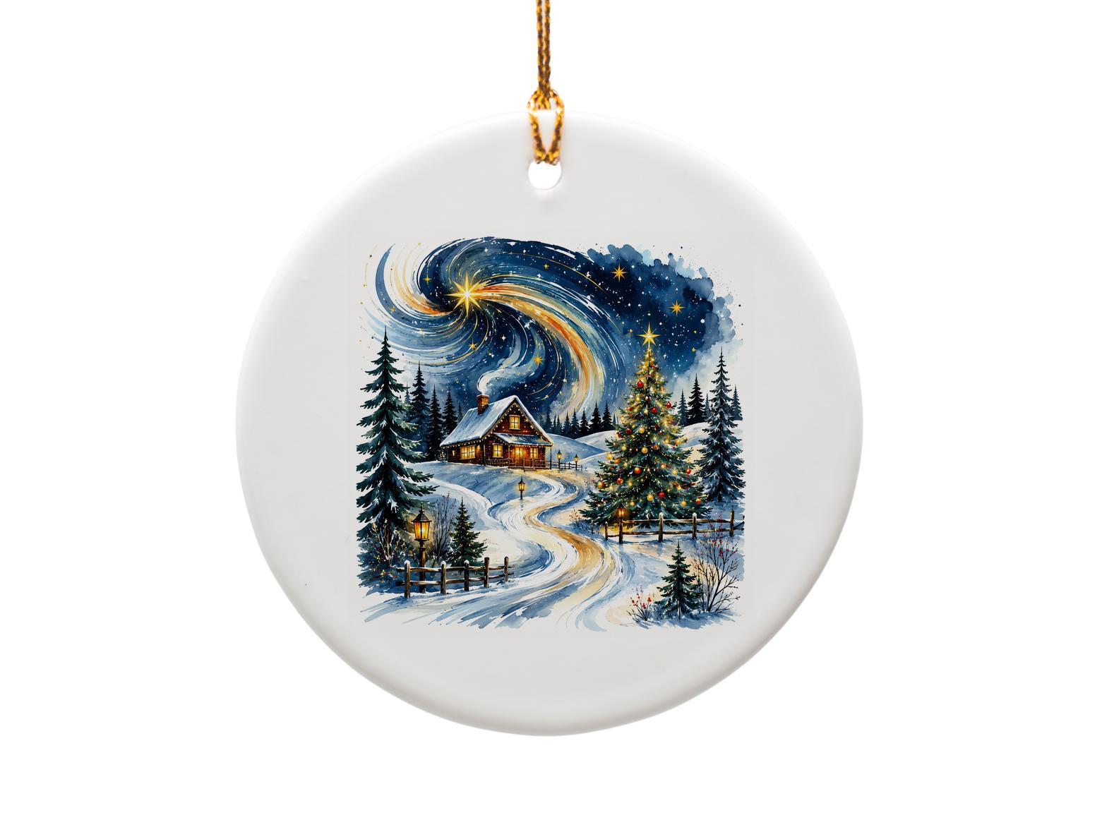Winter Cabin And Christmas Tree Ornament Holiday Decor Festive Home Decoration Cozy Winter Scene Christmas Ornament Gift O1130