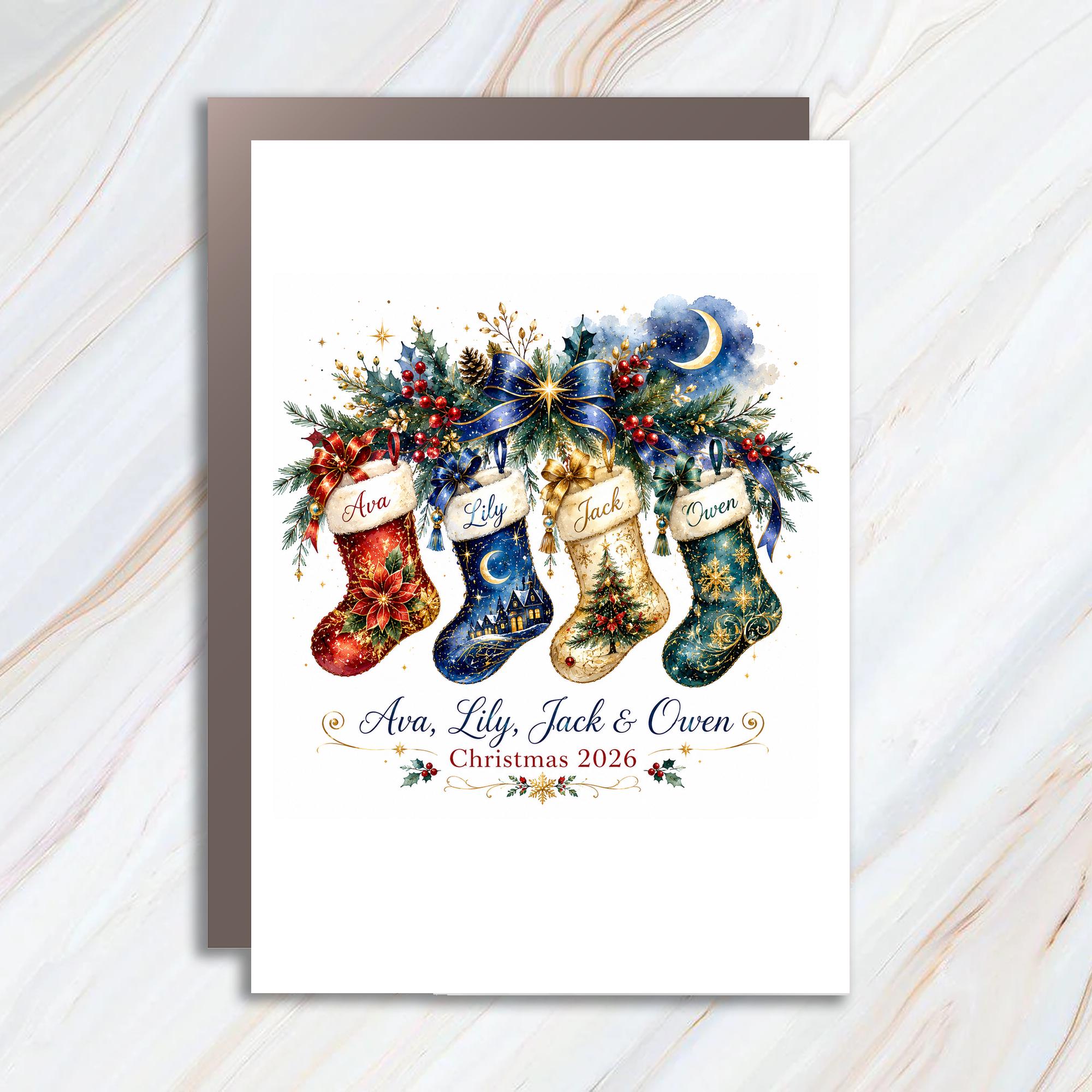Custom Christmas Card 2026 Personalized Christmas Card Family Holiday Greeting Festive Stocking C1121