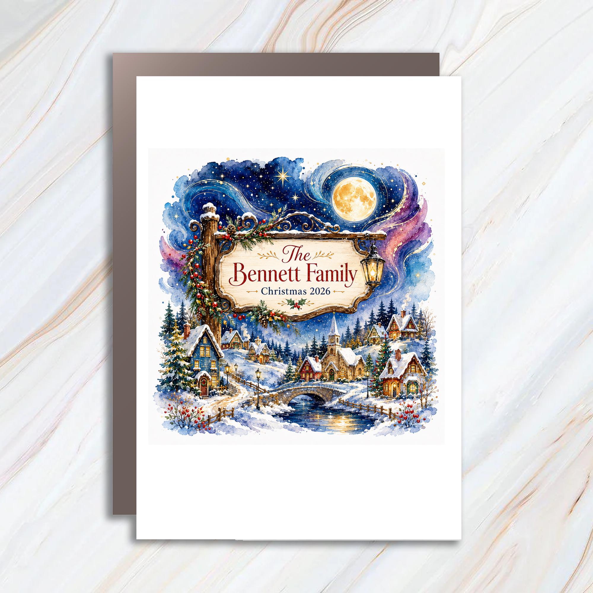 Custom Family Christmas 2026 Personalized Christmas Card Winter Village Scene Holiday Greeting Card For Family C1123