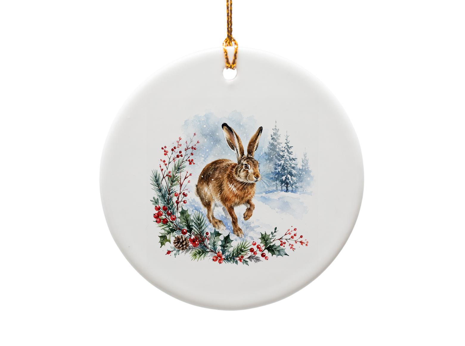 Winter Hare Christmas Ornament Woodland Animal Decor Holiday Decoration Nature Lover Gift Snowy Scene Ornament O1129