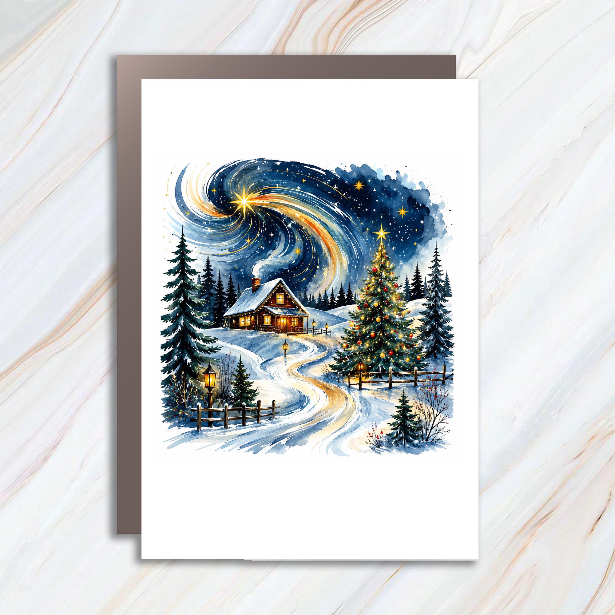 Winter Cabin Christmas Card Festive Holiday Greeting Card Cozy Snowy Scene For Family Friends Seasonal Art C1130