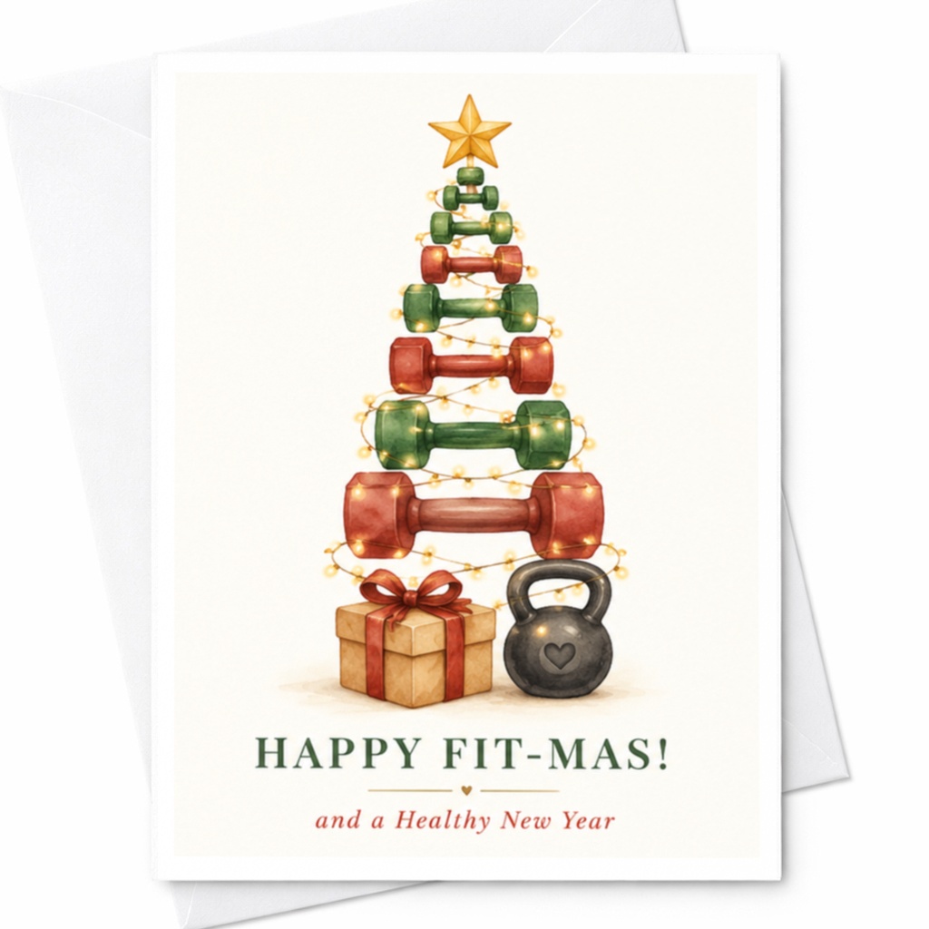 Happy Fit-Mas! And A Healthy New Year Fitness Christmas Card Gym Lovers Workout Enthusiasts Holiday Greeting Card For Trainers C5011