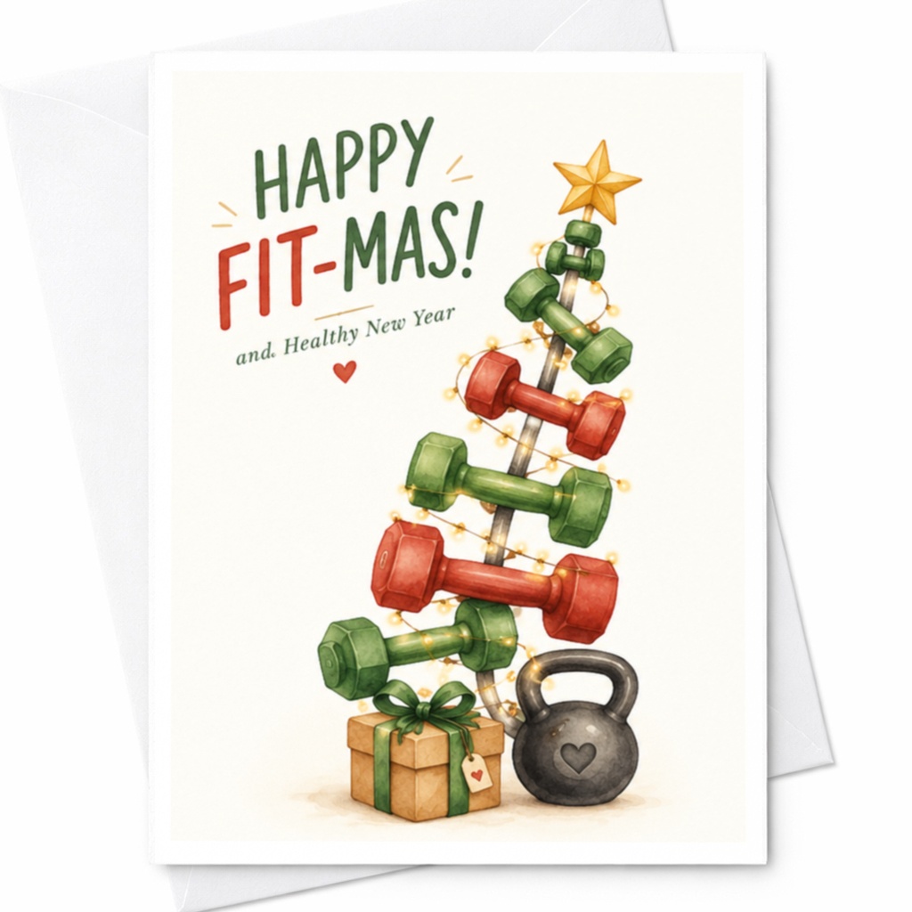 Happy Fit-Mas! And Healthy New Year Fitness Christmas Card Gym Lovers Workout Enthusiasts Holiday Greeting Card For Trainers C5012