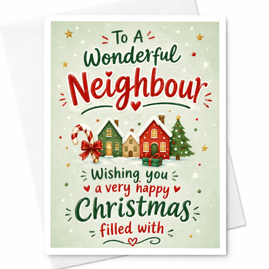 To A Wonderful Neighbour Wishing You A Very Happy Christmas Card Festive Holiday Greeting For Neighbor Cute Xmas Card C5024