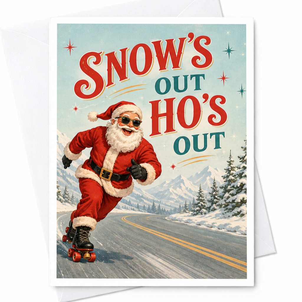 Snow's Out Ho's Out Funny Santa Christmas Card Holiday Greeting Card Vintage Style Santa Claus Festive Card C5029