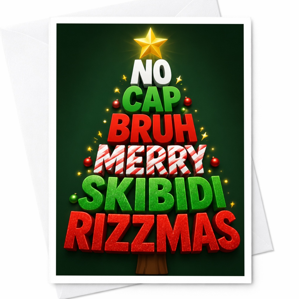 No Cap Bruh Merry Skibidi Rizzmas Funny Christmas Card Holiday Greeting Card For Friends Family Festive Tree C5019