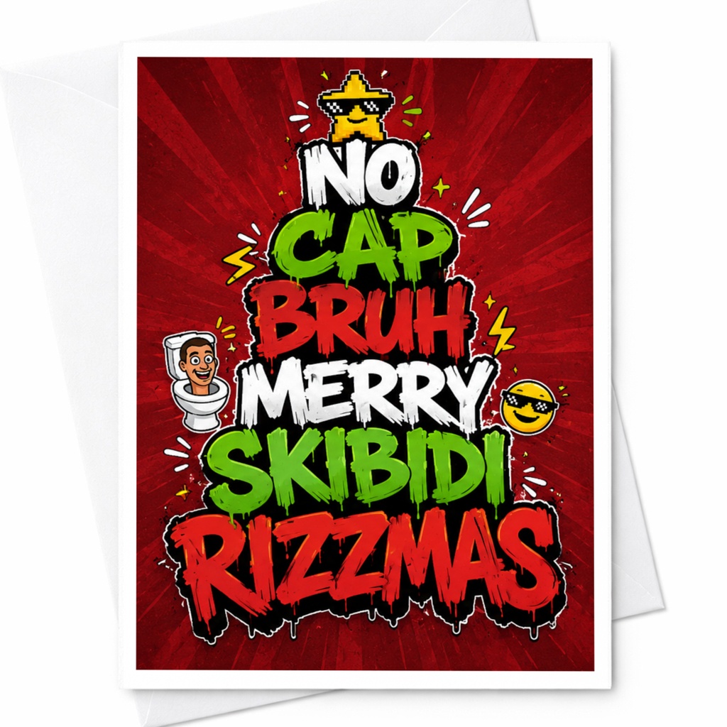 No Cap Bruh Merry Skibidi Rizzmas Funny Christmas Card Holiday Greeting Card For Friends Family Festive C5020