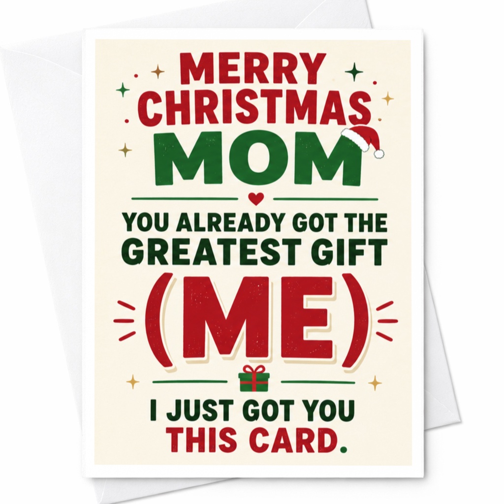 Merry Christmas Mom You Already Got The Greatest Gift (me) Funny Christmas Card From Kids Holiday Greeting For Mom C5033
