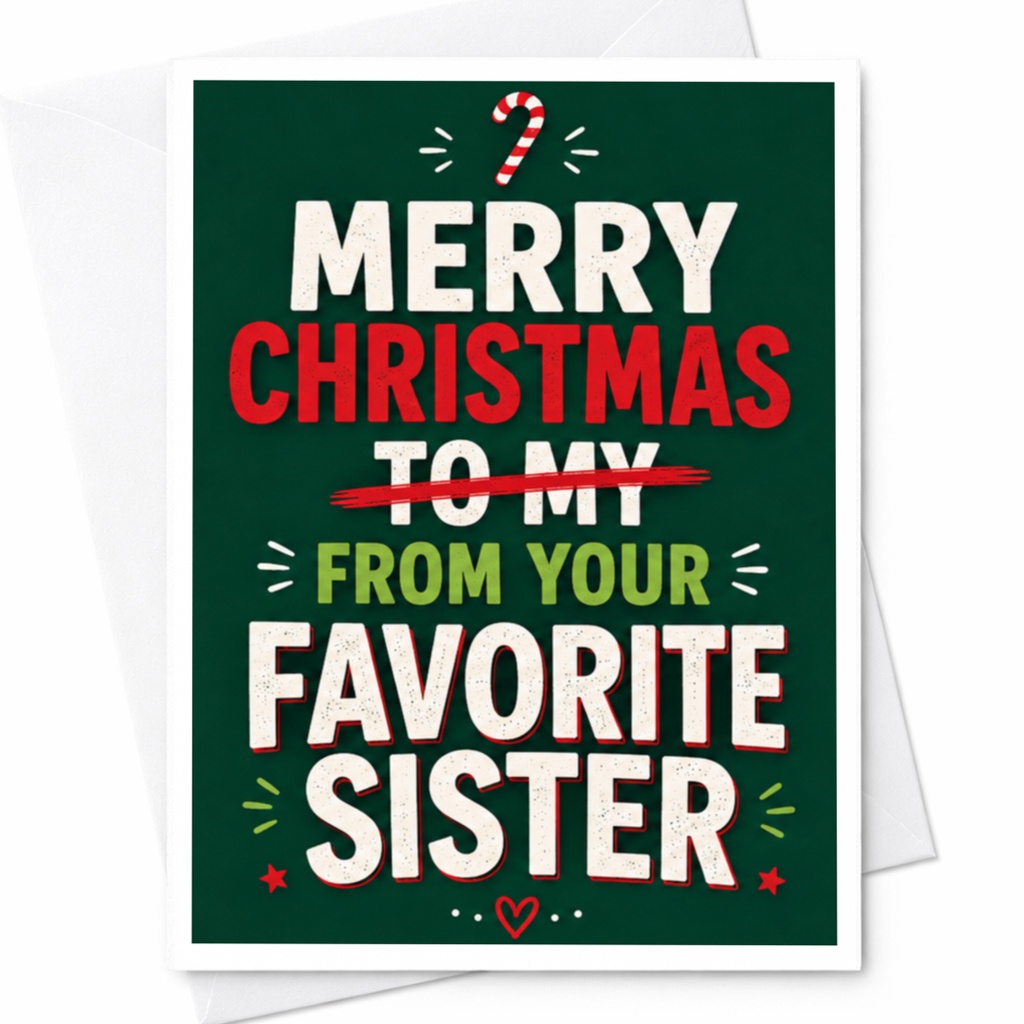 Merry Christmas From Your Favorite Sister Funny Christmas Card For Sister Holiday Greeting Card Cute Xmas Card With Envelope C5035