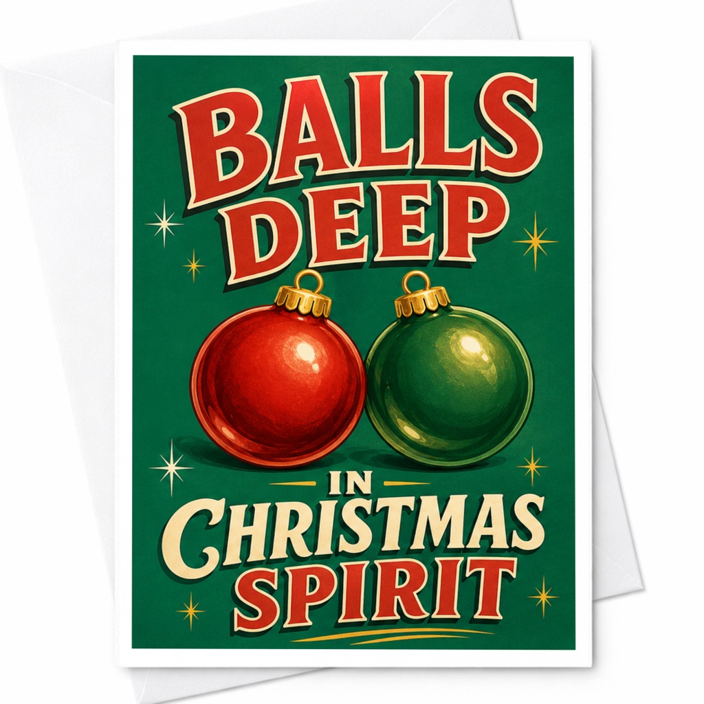 Balls Deep In Christmas Spirit Funny Christmas Card Holiday Greeting Card For Couples Xmas Card With Ornaments C5039