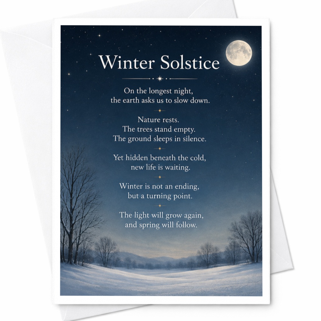 Winter Solstice Inspirational Greeting Card Nature Resting Scene Seasonal Change Message Winter Card For Friends Family C5045