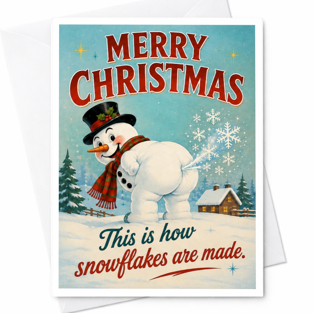 Merry Christmas This Is How Snowflakes Are Made. Funny Snowman Christmas Card Holiday For Friends Family Coworkers C5053