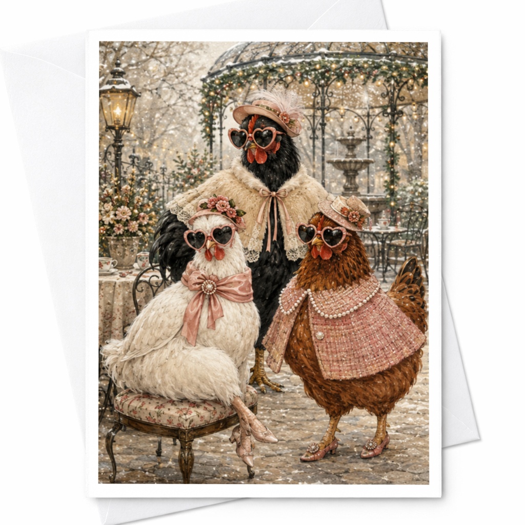 Chickens In Vintage Attire Blank Greeting Card Cute Animal Card For Her Funny Farm Lover Card Whimsical Everyday Card C5056
