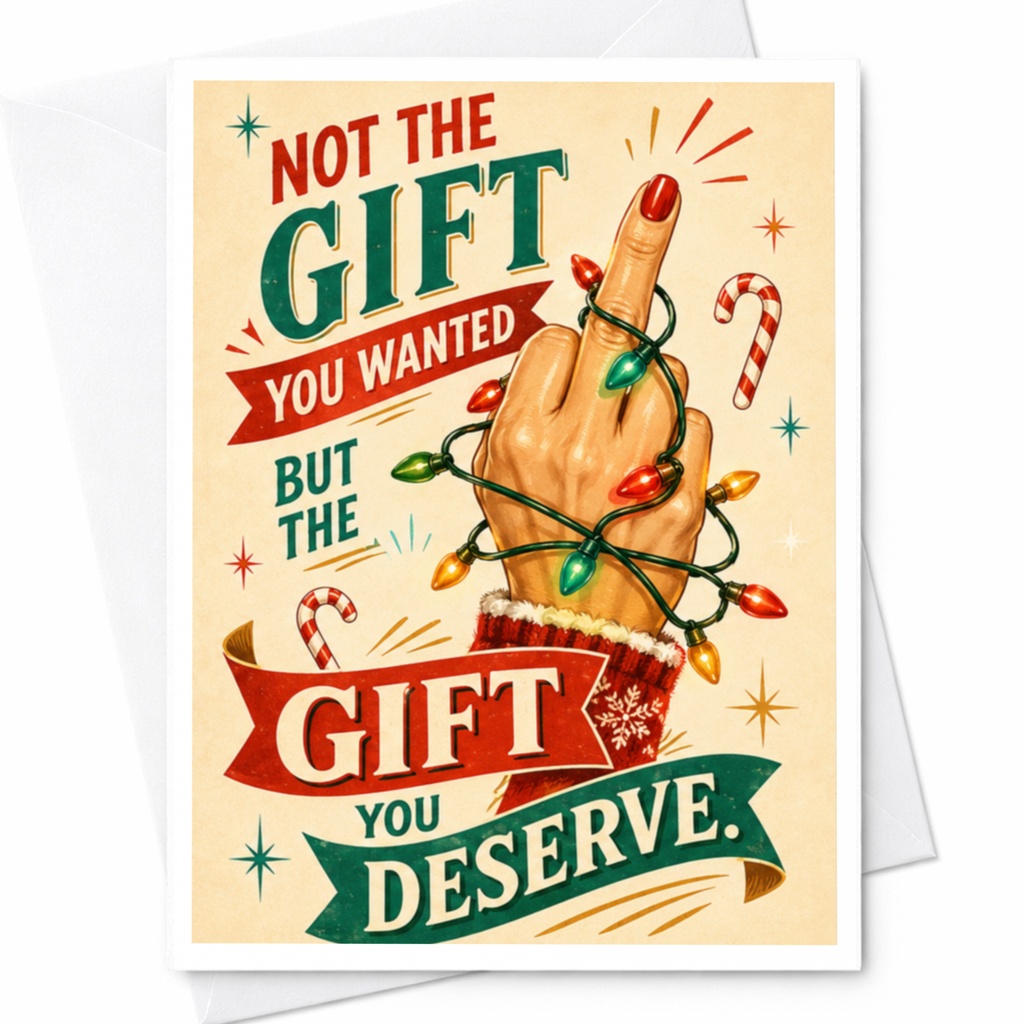Not The Gift You Wanted But The Gift You Deserve Funny Christmas Card Holiday Greeting Card For Friends Sarcastic Xmas Ca C5071