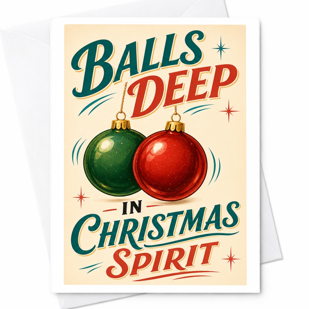Balls Deep In Christmas Spirit Funny Christmas Card Holiday Greeting Card For Couples Xmas Card With Ornaments C5040