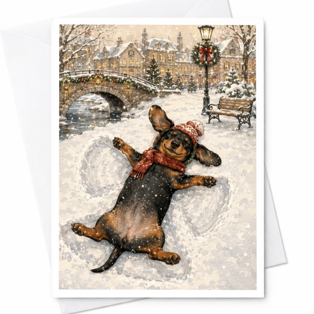 Dog Making Snow Angel Christmas Card Cute Pet-Themed Holiday Greeting Card For Dog Lovers Winter Scene Festive Card C5077
