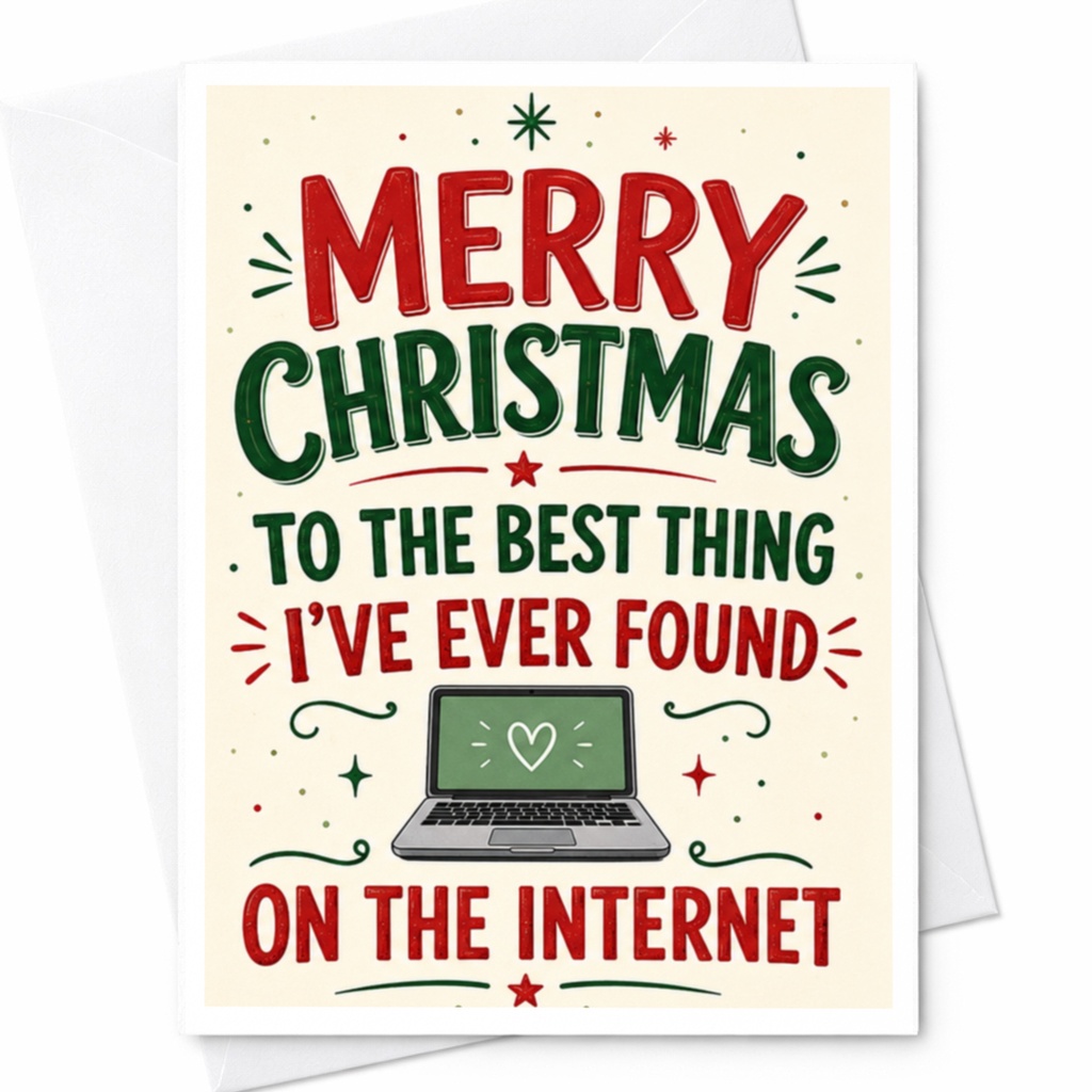 Merry Christmas To The Best Thing I've Ever Found On The Internet Romantic Christmas Card For Him Her Husband Wife Cute Holiday Ca C5044