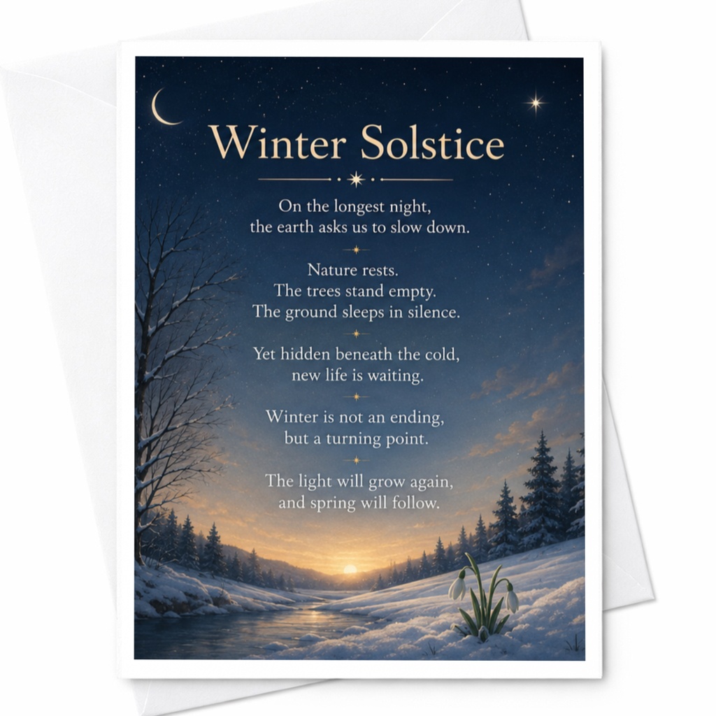 Winter Solstice Card Nature Resting Scene Inspirational Seasonal Greeting Card Winter Reflection Card For Friends Family C5046