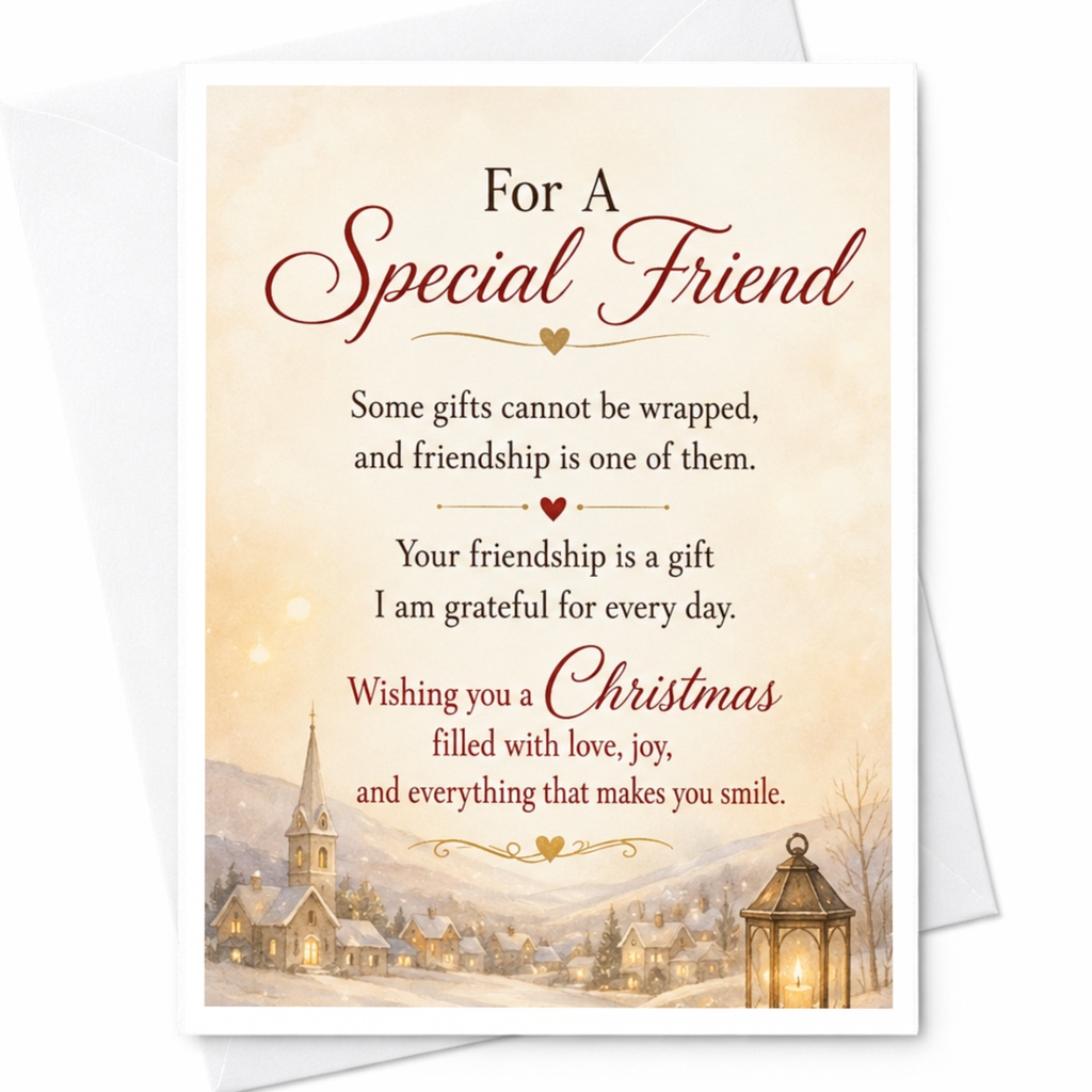 For A Special Friend Christmas Card Friendship Holiday Greeting Card Winter Village Scene Festive Card For Friend C5047