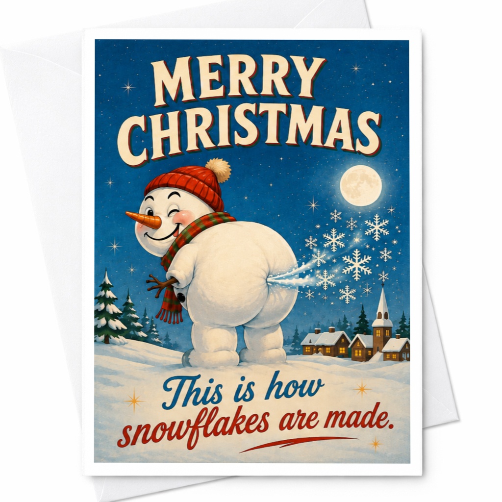 Merry Christmas This Is How Snowflakes Are Made. Funny Snowman Christmas Card Holiday For Friends Family Coworkers C5054