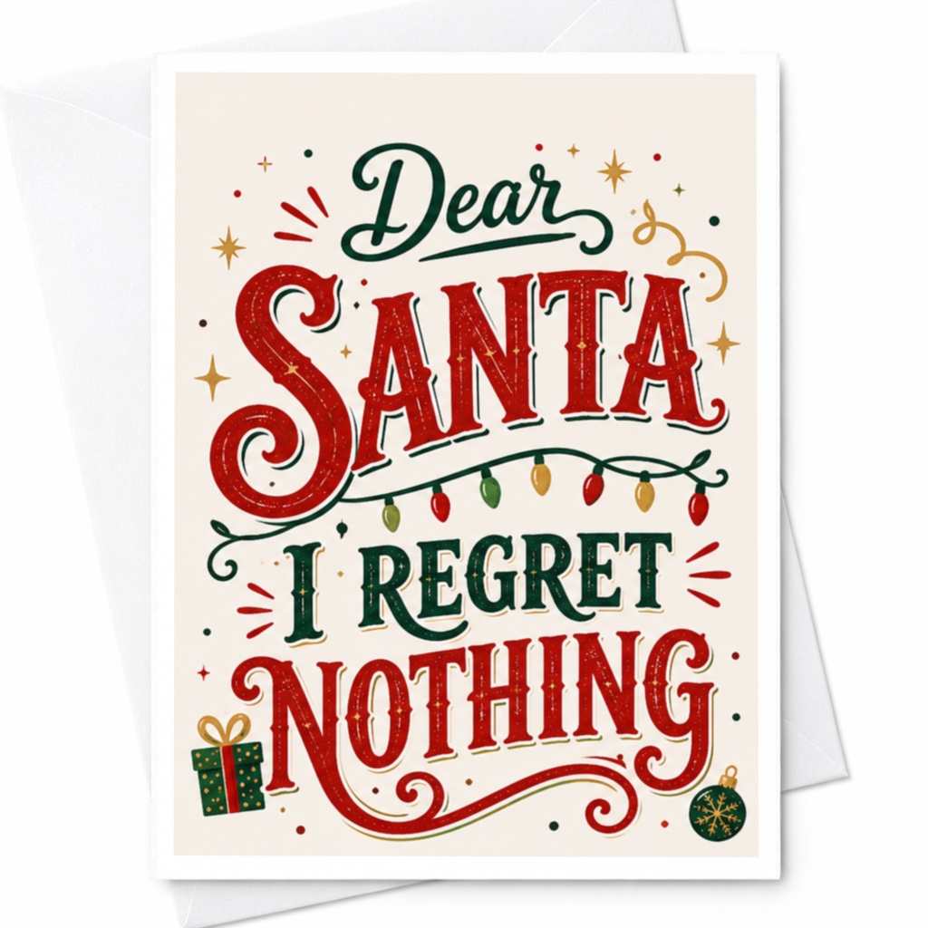 Dear Santa I Regret Nothing Funny Christmas Card Festive Holiday Greeting Card For Friends Family Xmas Card C5073
