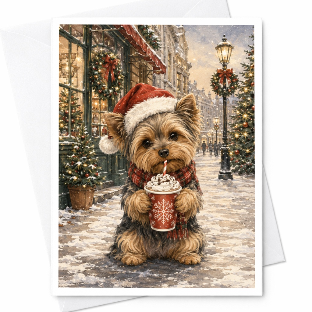 Yorkshire Terrier Christmas Card Cute Dog Holiday Greeting Card For Dog Lovers Festive Winter Scene Adorable Pet Lover Card C5084