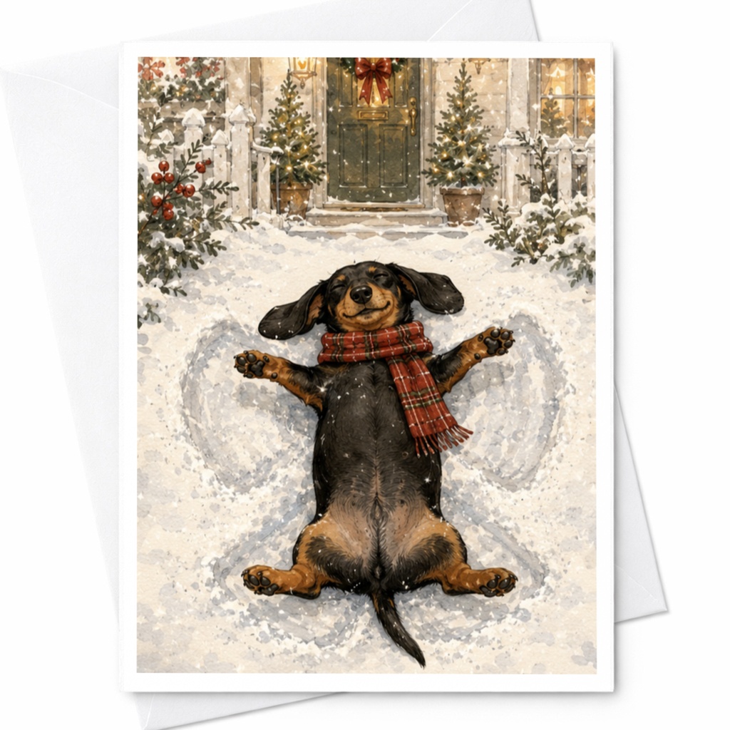 Dog Making Snow Angel Christmas Card Cute Pet-Themed Holiday Greeting Card For Dog Lovers Festive Winter Scene C5076