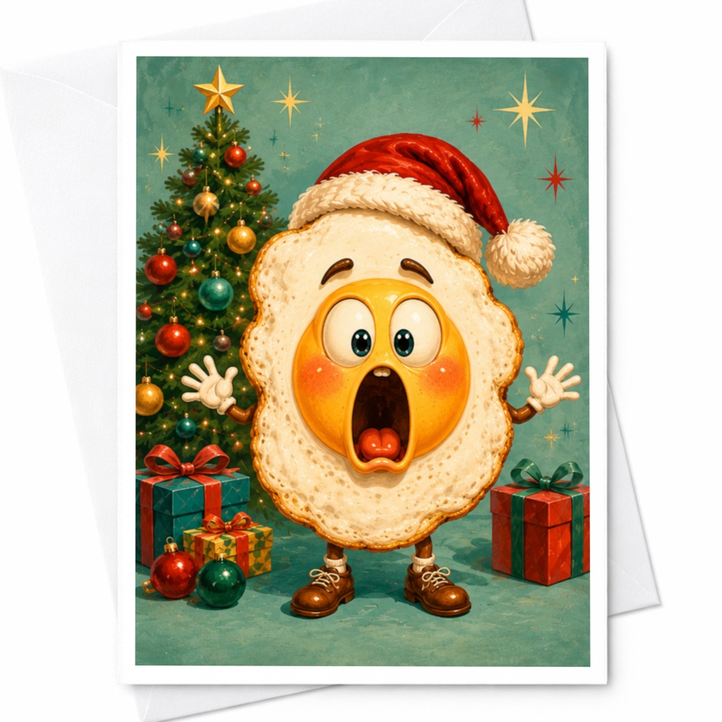 Cartoon Egg With Santa Hat Christmas Greeting Card Funny Holiday Card Cute Festive For Kids And Family Xmas Card C5098
