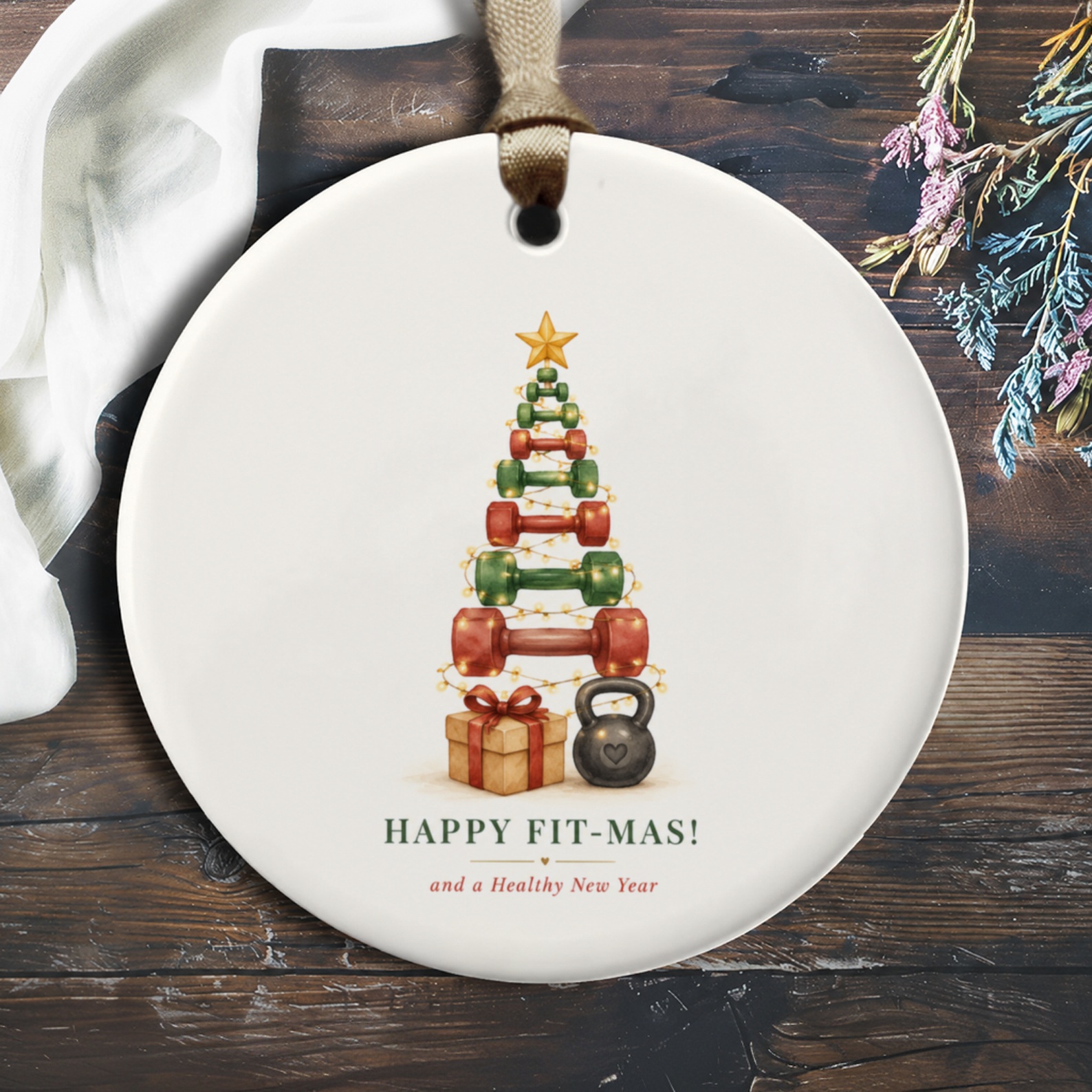 Happy Fit-Mas! And A Healthy New Year Christmas Ornament Dumbbell Tree Fitness Holiday Decor Gift For Gym Lover O985