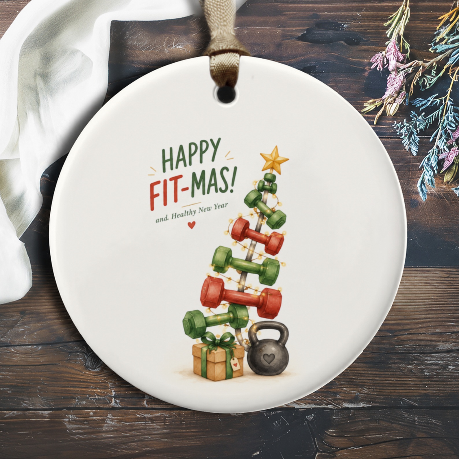 Happy Fit-Mas! And Healthy New Year Christmas Ornament Dumbbell Tree Fitness Gift Holiday Decor For Gym Lovers O986